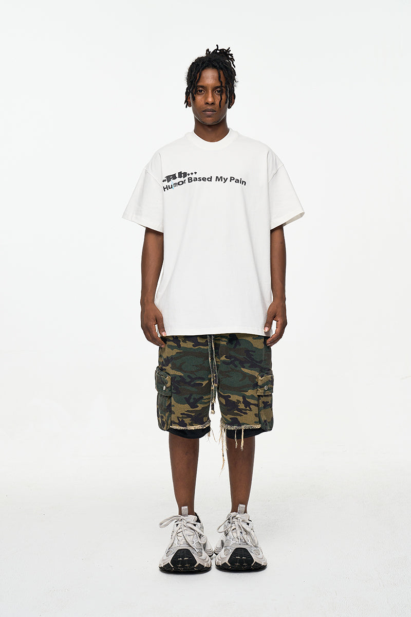 High Street washed rough edge distressed double layer retro tooling pocket fashion camouflage shorts summer pants men's