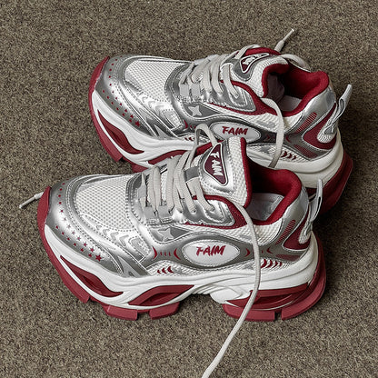New Liquid Silver Red Dad Shoes