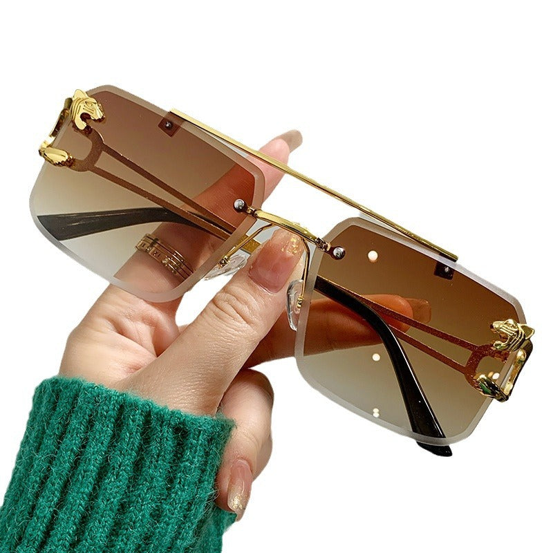 European and American cross-border double beam trim cheetah sunglasses men's wholesale personalized trendy sunglasses women's sunglasses