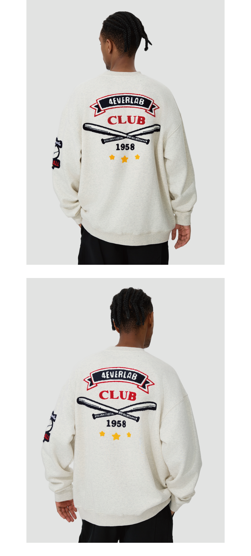 4ever LAB National Fashion Brand American Retro Loose Men's and Women's New Baseball Embroidered Heavy High Street Crewneck Sweater 149