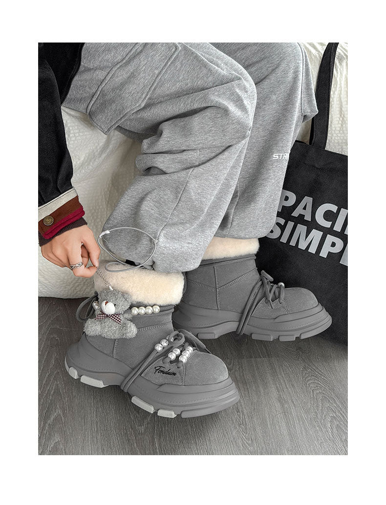 Regular Thick-Soled Bear Plush Winter Snow Boots