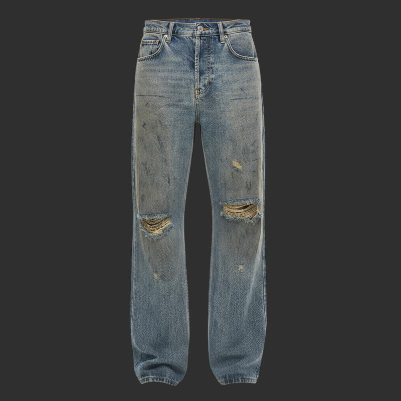 Ripped Baggy Jeans Men Vintage Washed Loose Streetwear Denim | FlipFit