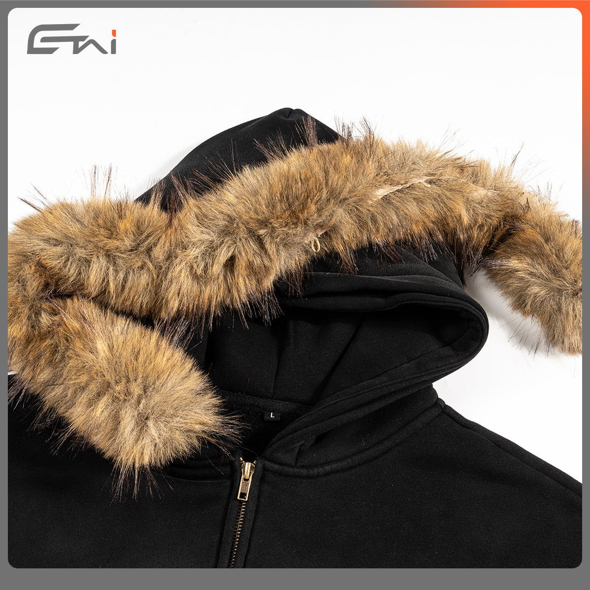 Men's Clothing | Loose Short Style Men's Trendy Brand High-Quality Heavyweight Boxy Hooded Sweatshirt with Horsehair Collar and Zipper. 163