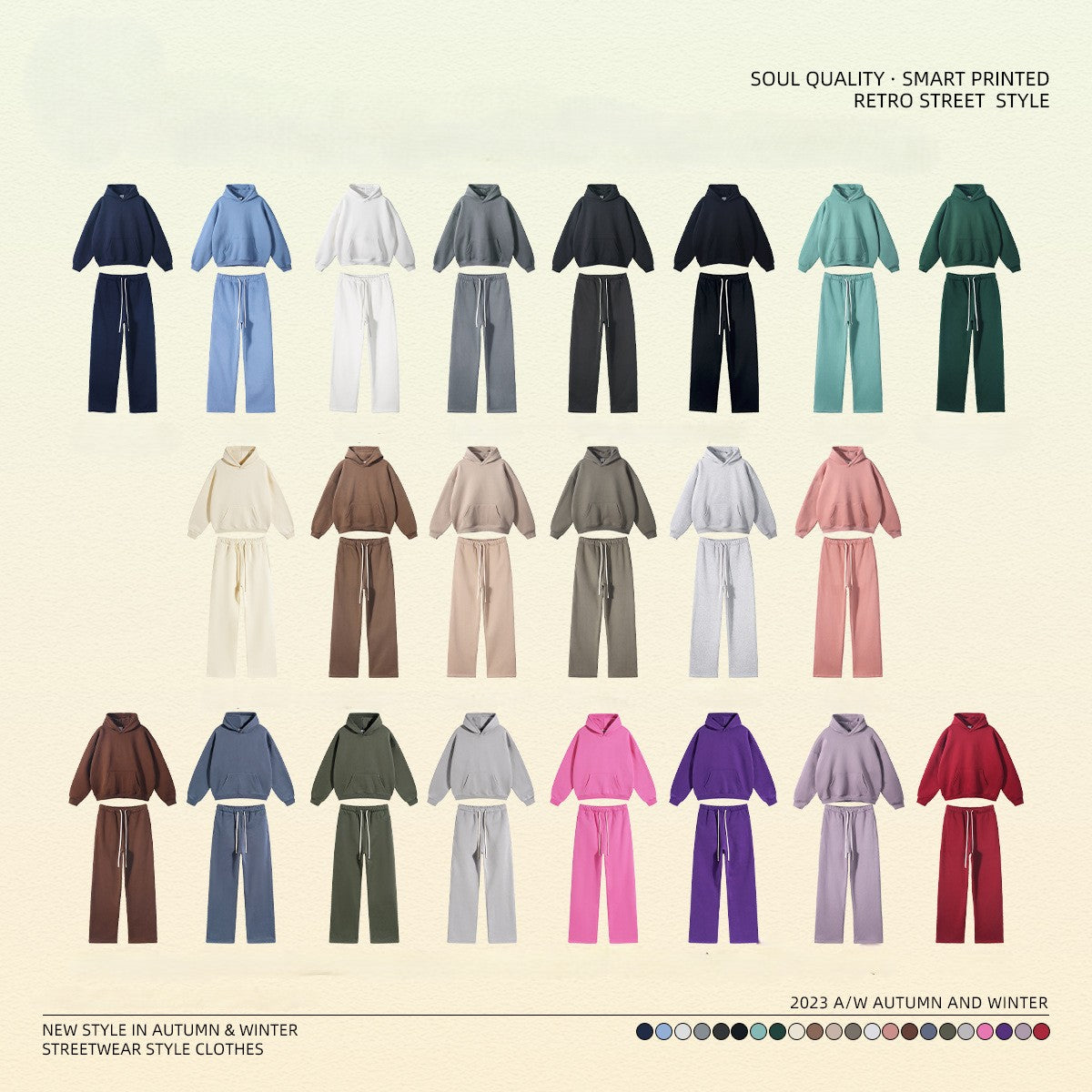 2025 Autumn/Winter New Arrival: Oversized Fleece-Lined Trendy Men's Hoodie and Pants Set 132