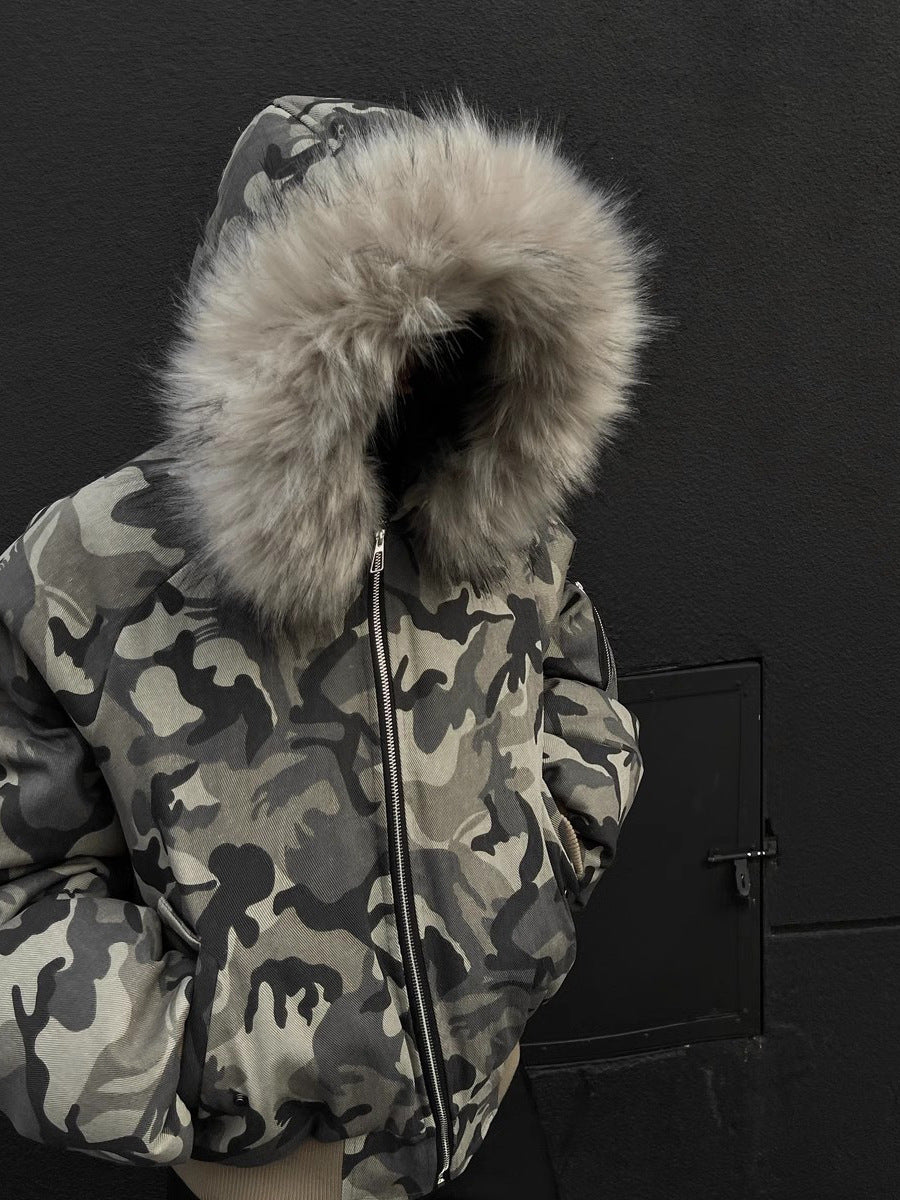 Men's winter thickened high-street bomber American-style flight quilted jacket with large fur collar. 133