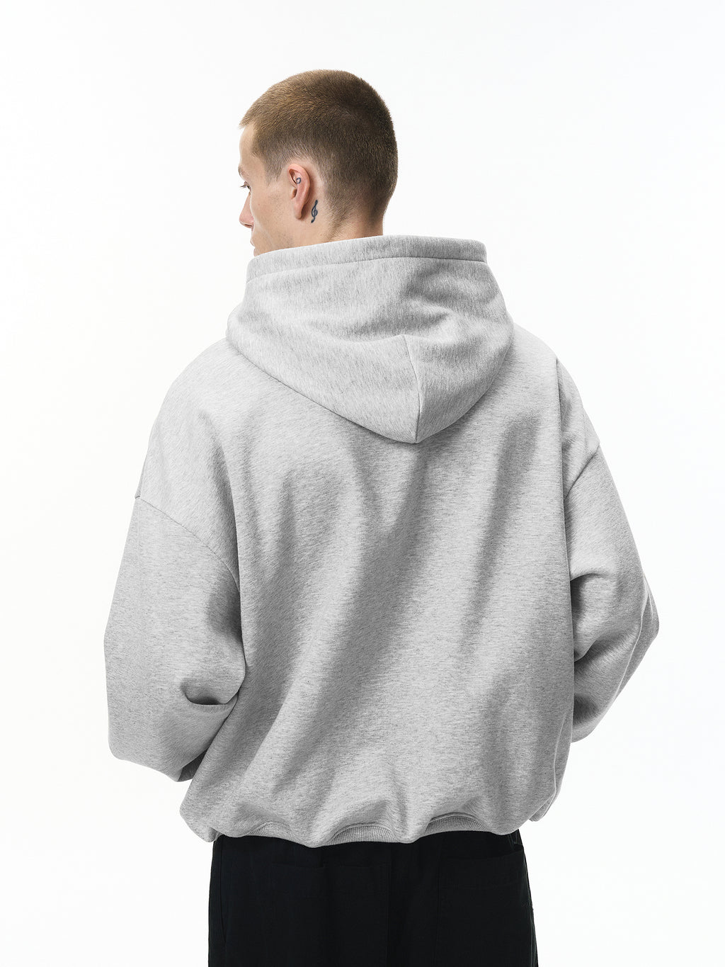 340G Heavyweight Fleece-Lined Hoodie with Curved Sleeves, Men's American Style, Cleanfit Short Solid Color Warm Hoodie 143