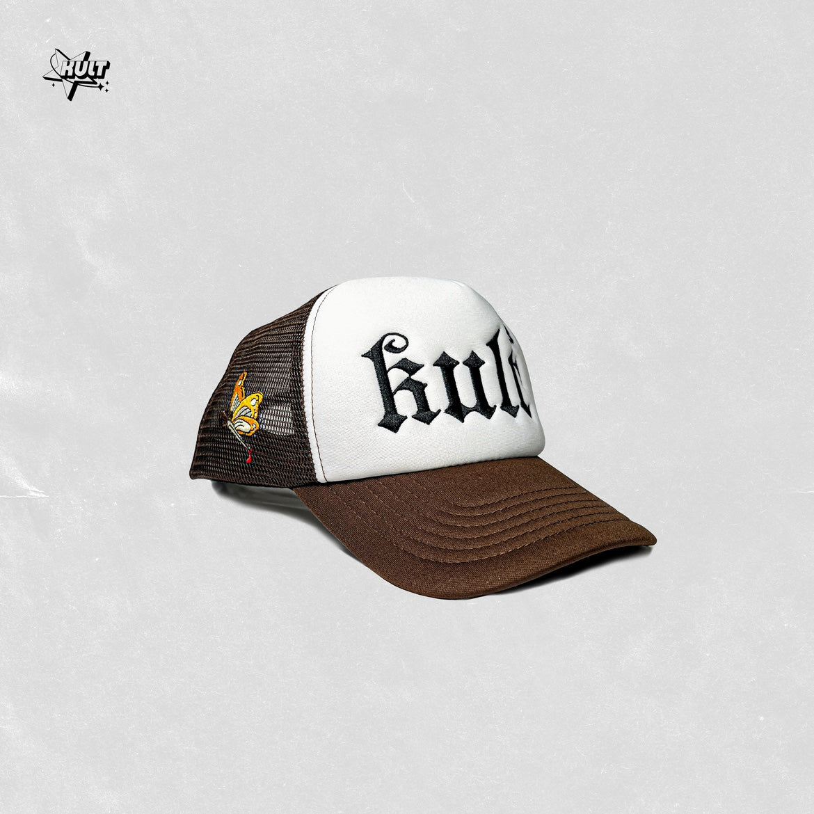 kult truck hat embroidered freighter hat for men and women street fashion casual sports butterfly dagger Brown hip hop hat