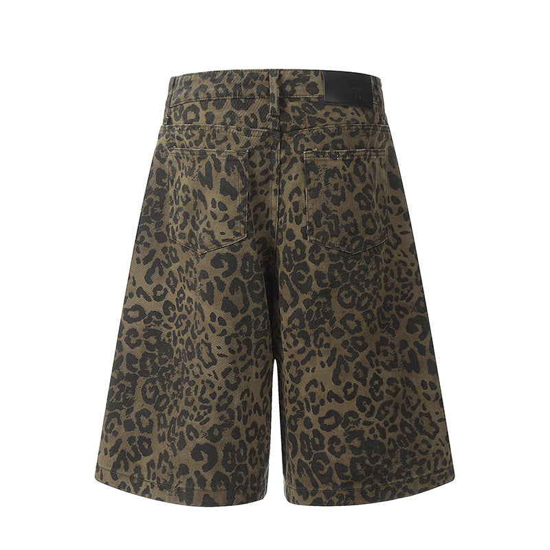 Leopard Print Denim Shorts