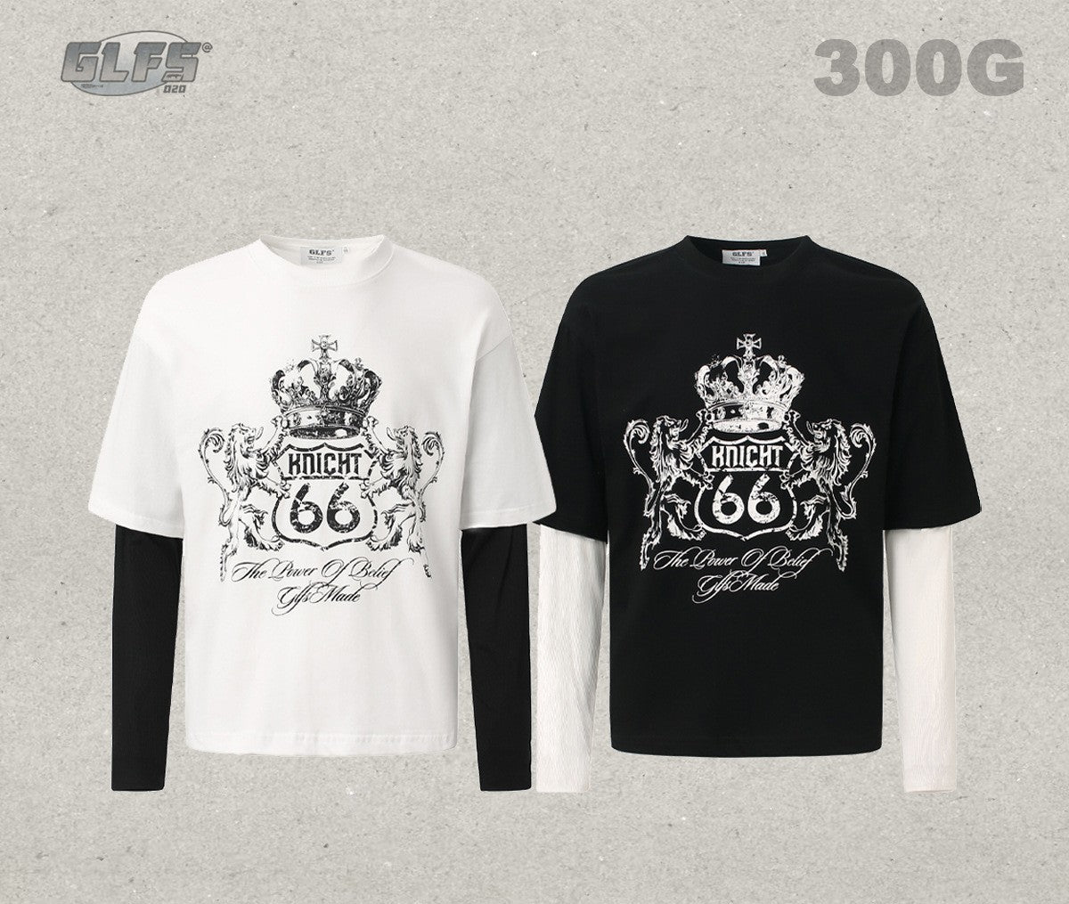 GLFS Subculture Crown Faux Two-Piece Couple Top Long Sleeve Trendy Streetwear Men's Sports Base Layer Autumn Sweatshirt 130