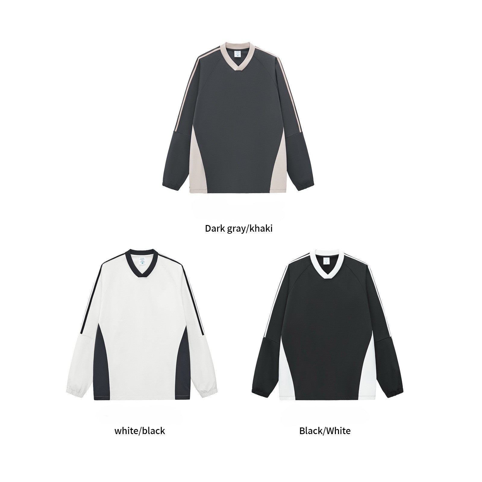 RS Men's Wear | College Style 285G Color Block V-Neck Long-Sleeve T-Shirt, 5A Antibacterial UPF50+ Sun Protection American Style Long-Sleeve T-Shirt 119