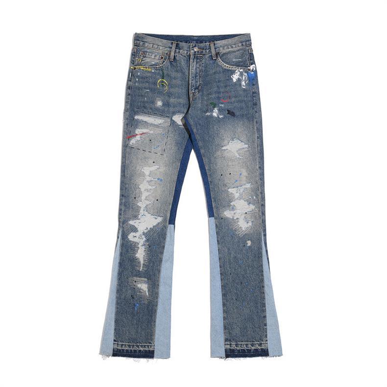 Destroyed Paint Splatter Flared Jeans