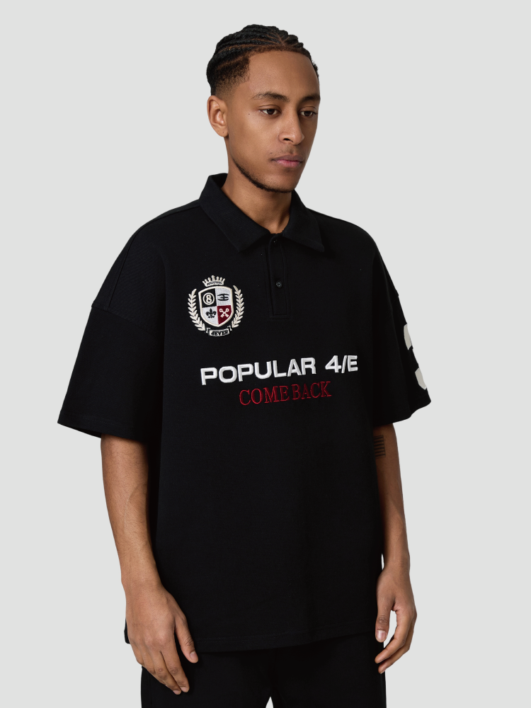 4ever LAB National Fashion Brand American Style Vintage Embroidery Loose Heavy Casual All-match Men's and Women's POLO Short-sleeved T-shirt 150