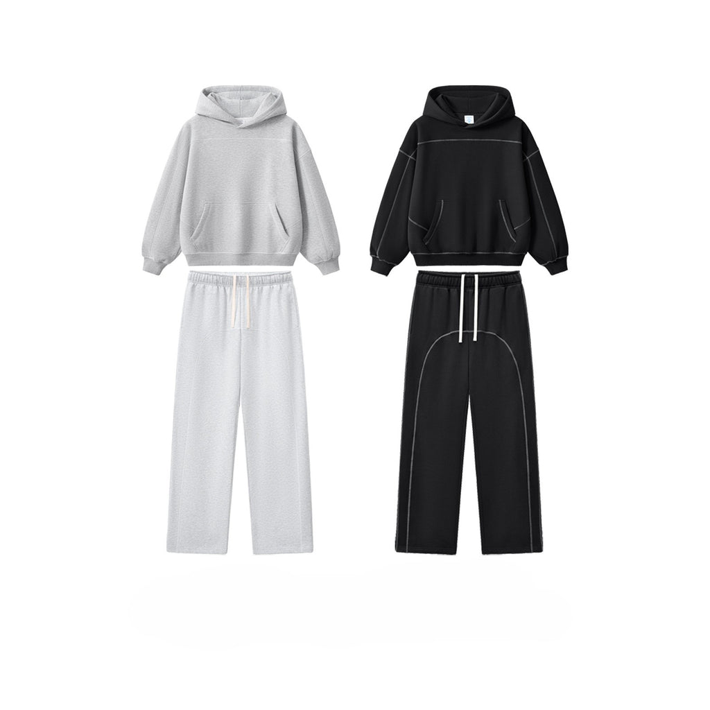 RS Men's Clothing | Cross-border 350G Hasselblad Line Boxy Hoodie Sweatshirt and Sweatpants Set, American Hip Hop Fleece Set 124