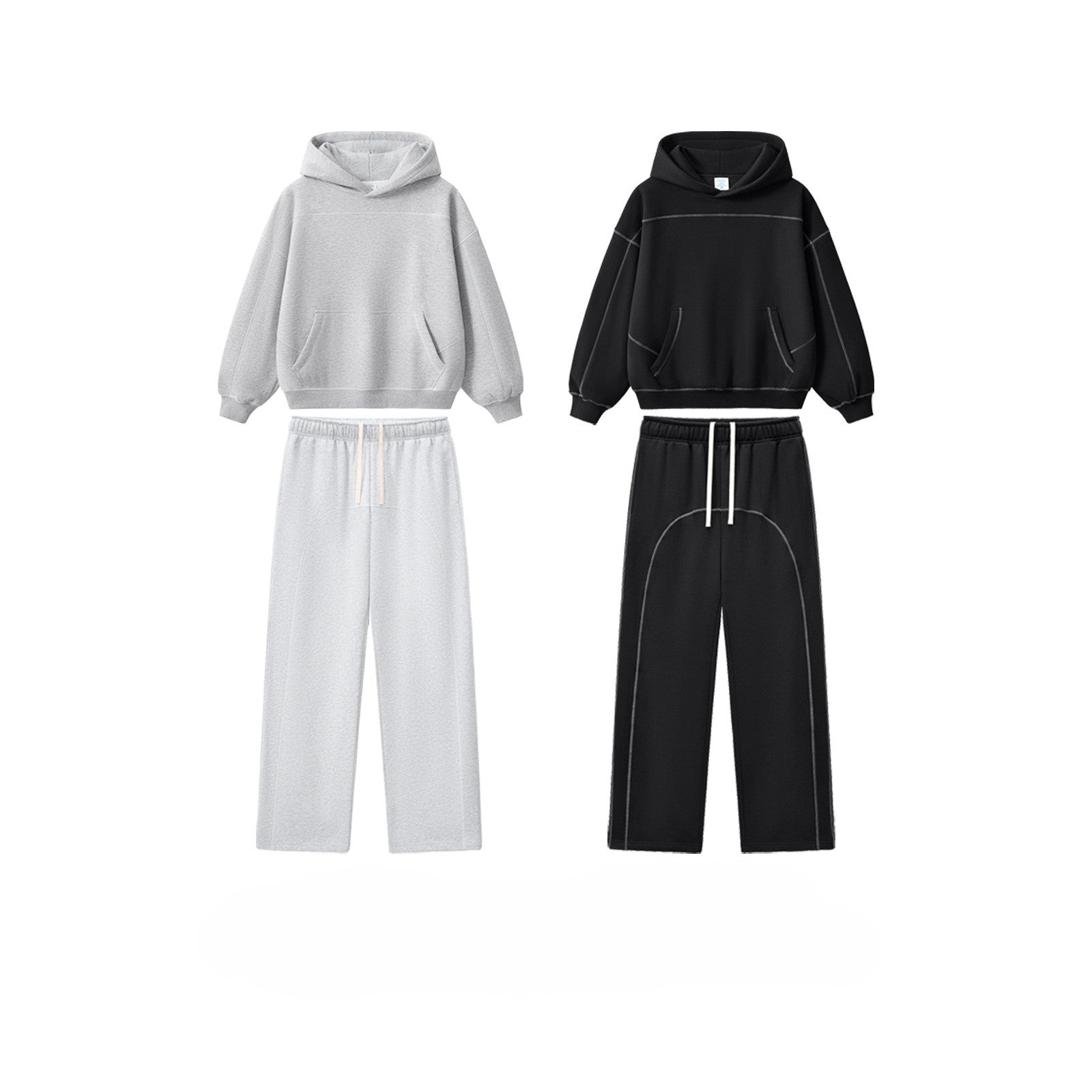 RS Men's Clothing | Cross-border 350G Hasselblad Line Boxy Hoodie Sweatshirt and Sweatpants Set, American Hip Hop Fleece Set 124