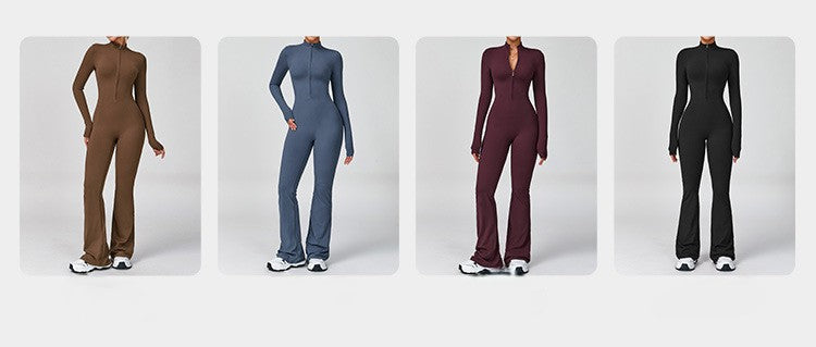 Cross-border zipper cloud-feel long-sleeved yoga bodysuit, high-intensity fitness exercise one-piece bodysuit 181