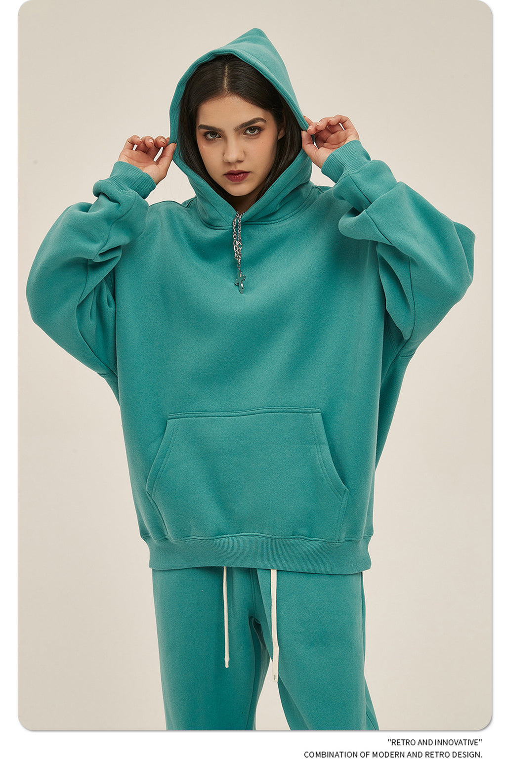 2025 Autumn/Winter New Arrival: Oversized Fleece-Lined Trendy Men's Hoodie and Pants Set 132