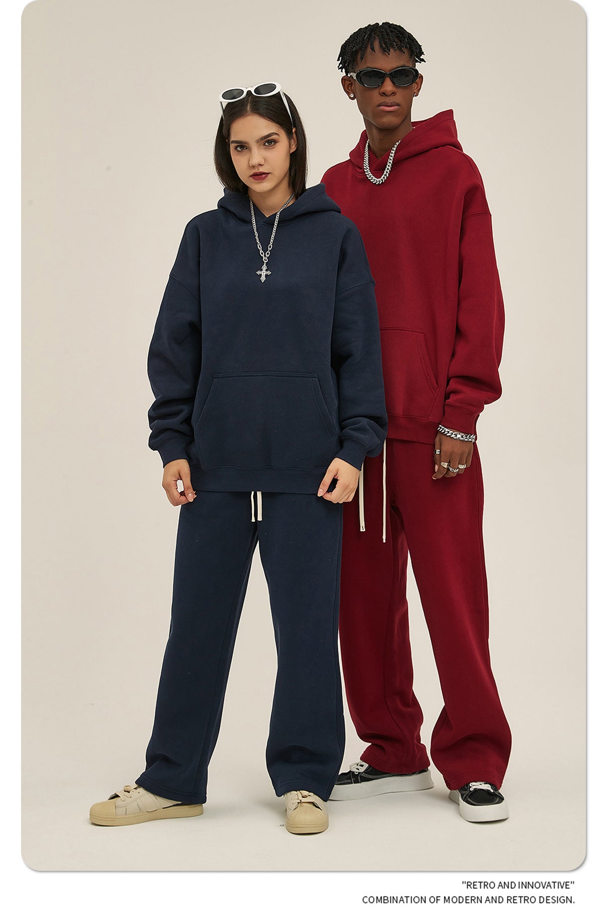 2025 Autumn/Winter New Arrival: Oversized Fleece-Lined Trendy Men's Hoodie and Pants Set 132