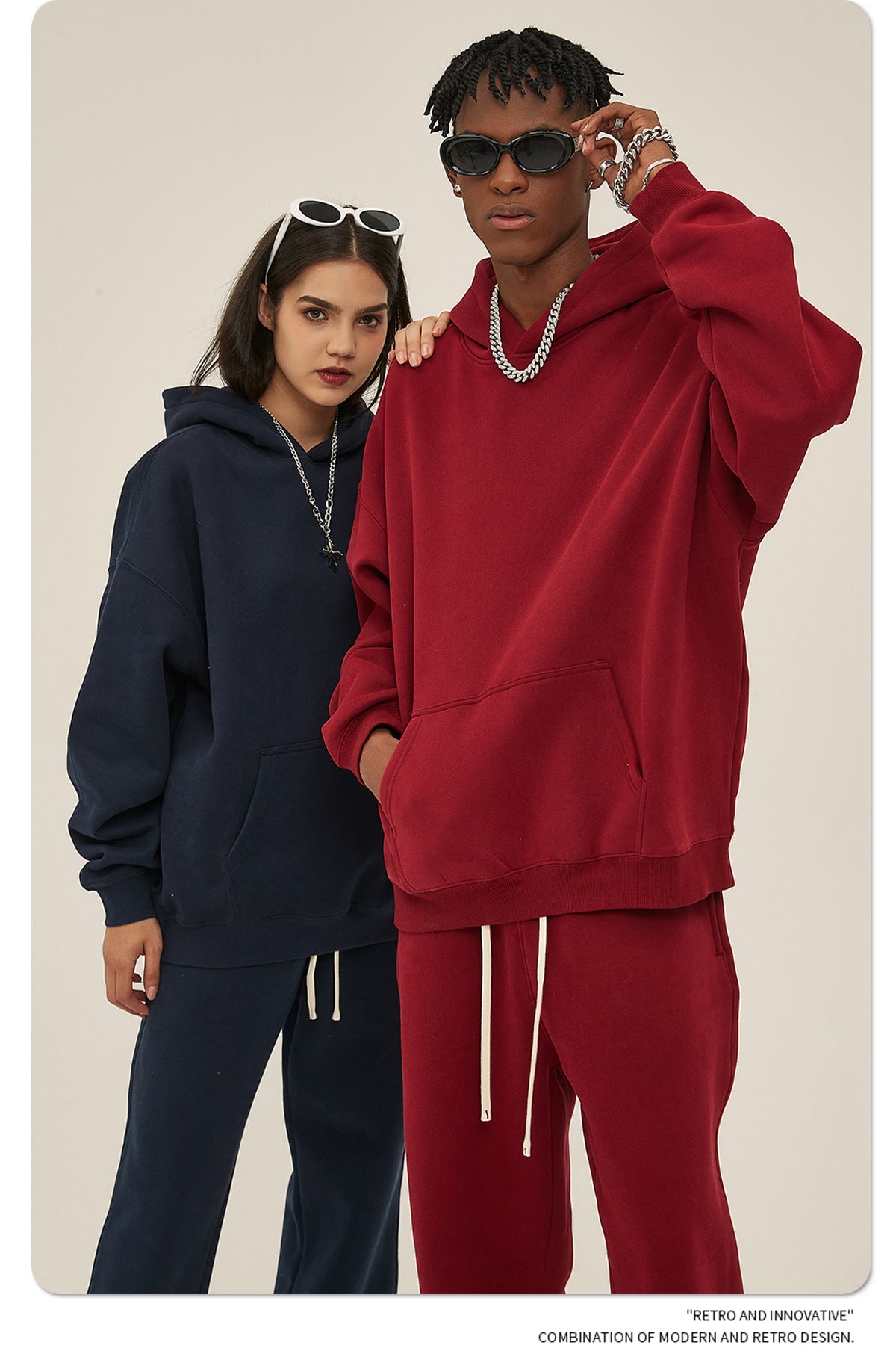 2025 Autumn/Winter New Arrival: Oversized Fleece-Lined Trendy Men's Hoodie and Pants Set 132