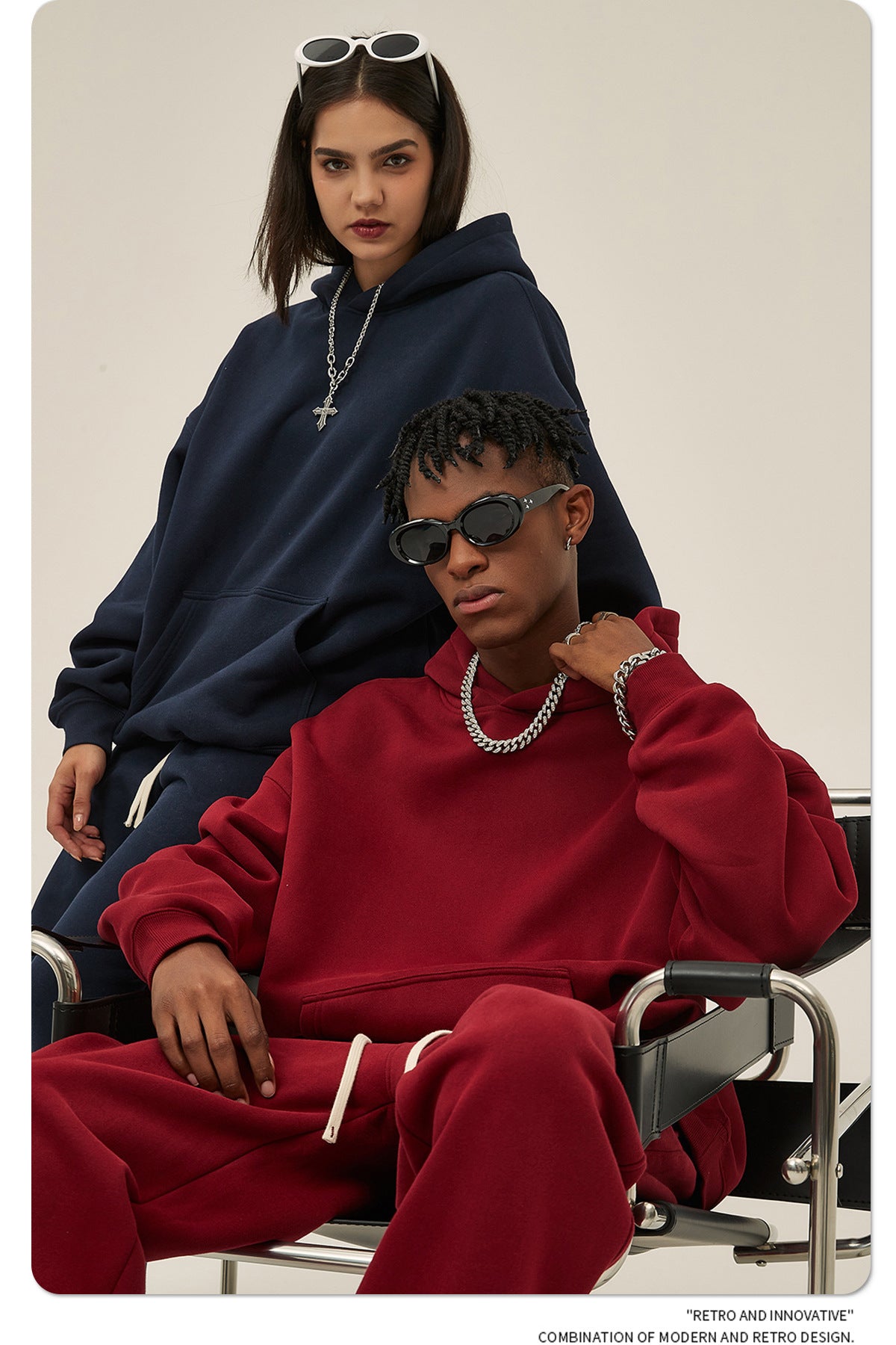 2025 Autumn/Winter New Arrival: Oversized Fleece-Lined Trendy Men's Hoodie and Pants Set 132