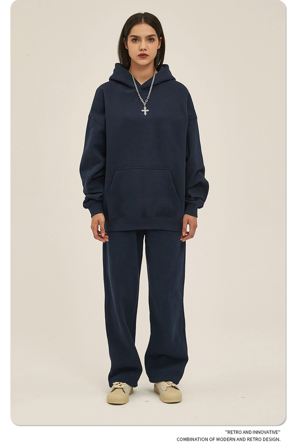 2025 Autumn/Winter New Arrival: Oversized Fleece-Lined Trendy Men's Hoodie and Pants Set 132