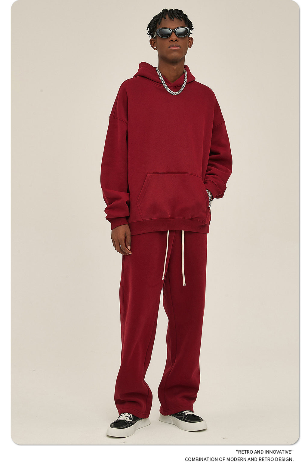 2025 Autumn/Winter New Arrival: Oversized Fleece-Lined Trendy Men's Hoodie and Pants Set 132