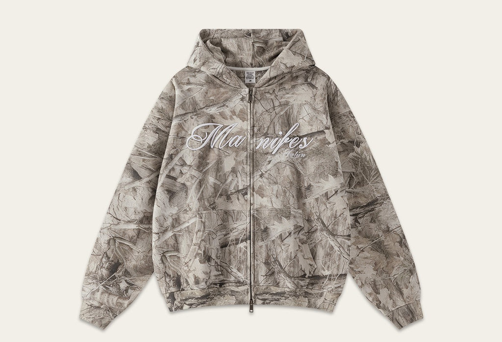 Street Style Chic Winter European and American Style Camouflage Embroidered Fleece-Lined Hoodie Jacket for Men 177