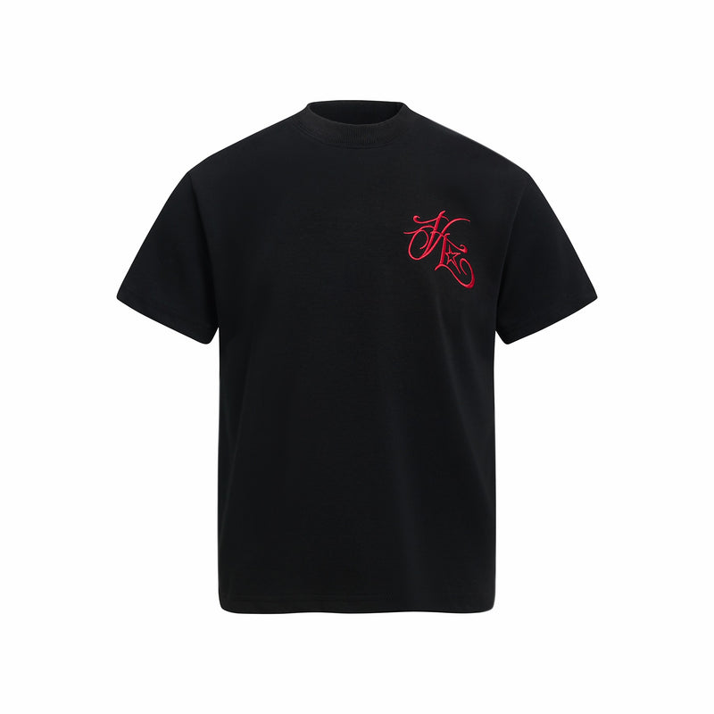 Mock Neck Script Embroidery Tee