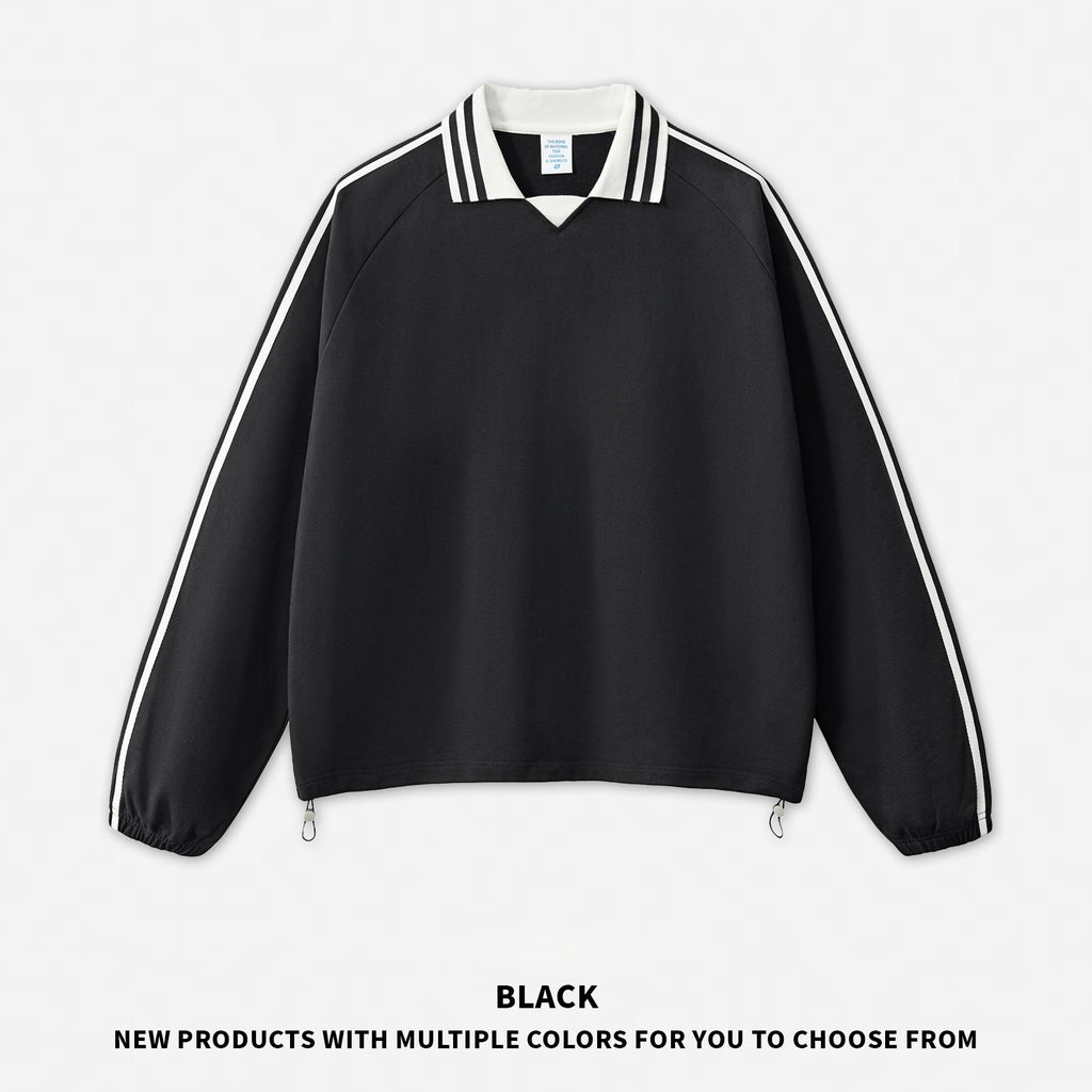 RS Men's Clothing | Cross-border American Striped Pure Cotton Sweatshirt Men's 380G College Style Color Block Turn-down Collar Commuting Men's Sweatshirt 120