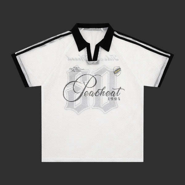 Mesh Polo Jersey Men Perforated Graphic Print Oversized Streetwear Polo | FlipFit