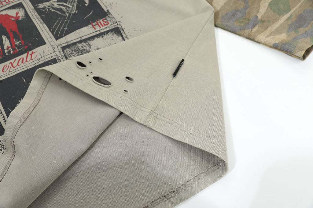 2025 Spring New Arrival: American Retro Street Style Faux Two-Piece Distressed Long-Sleeve T-Shirt (Real Shot) 135