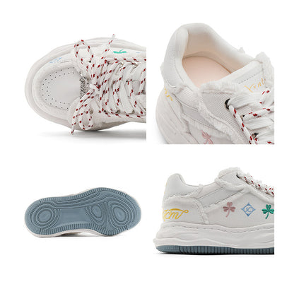 Invisible Height-Increasing Thick-Soled Clover Embroidery Casual Sneakers