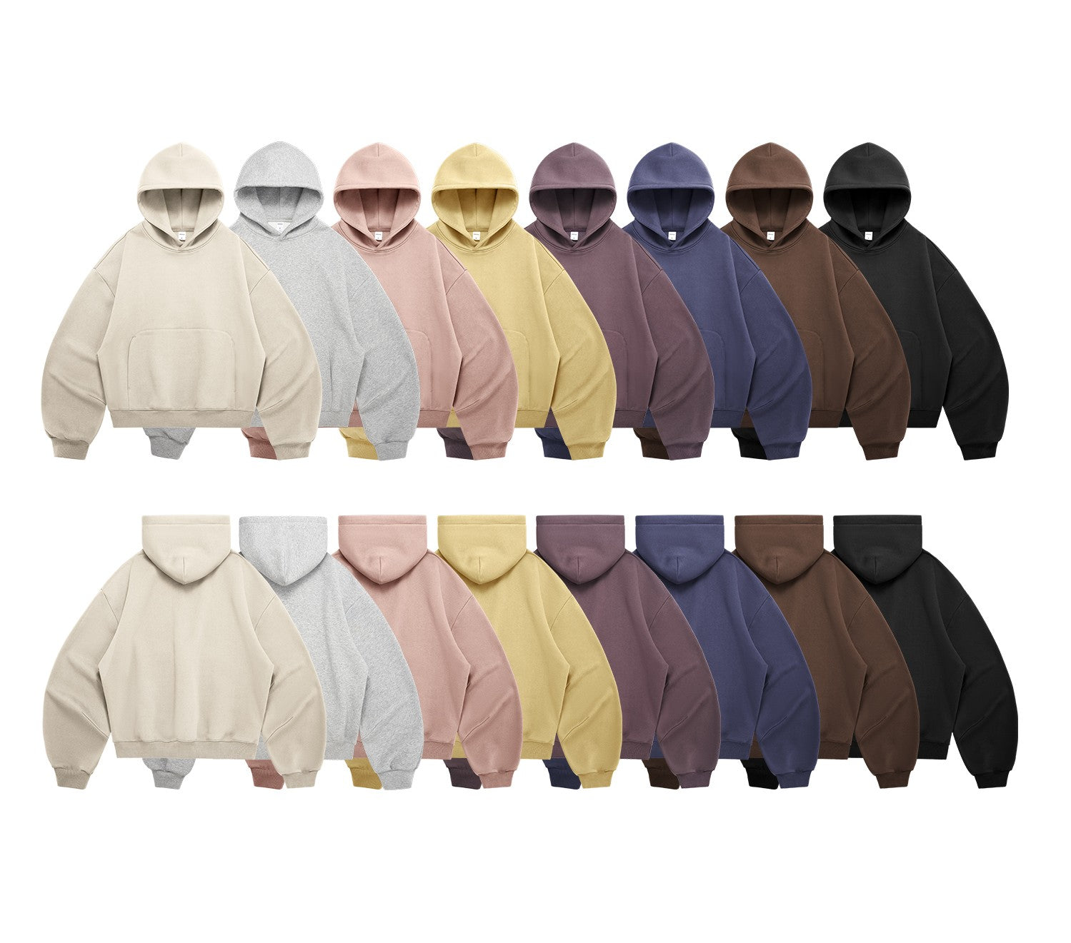 340G Heavyweight Fleece-Lined Hoodie with Curved Sleeves, Men's American Style, Cleanfit Short Solid Color Warm Hoodie 143