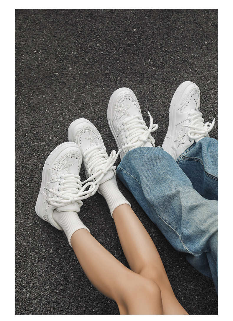 Embossed Star Pure Black Skateboard Shoes