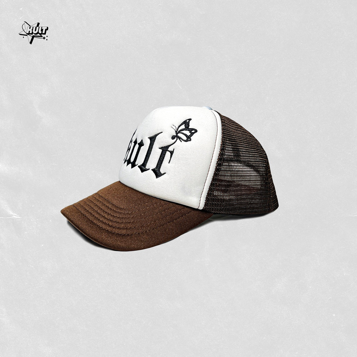 kult truck hat embroidered freighter hat for men and women street fashion casual sports butterfly dagger Brown hip hop hat