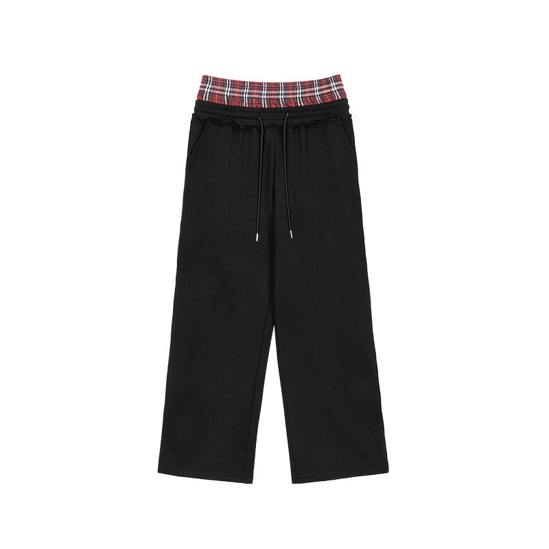Men's Wear | Trendy Color-Blocked Wide-Leg Sweatpants with Adjustable Double Elastic Waistband, Casual Slouchy Pants 101