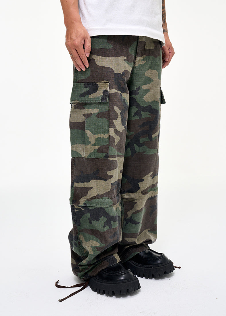 CWHAT American-style multi-pocket detachable two-way workwear casual loose camouflage pants; VIBE wide-leg paratrooper pants.