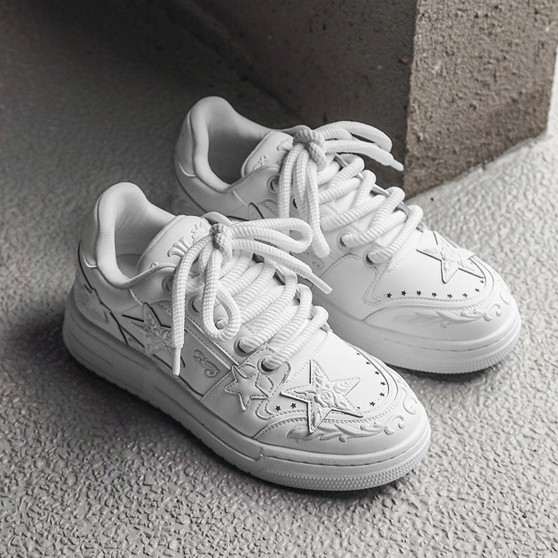 Embossed Star Pure Black Skateboard Shoes