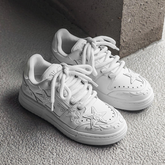 Embossed Star Pure Black Skateboard Shoes