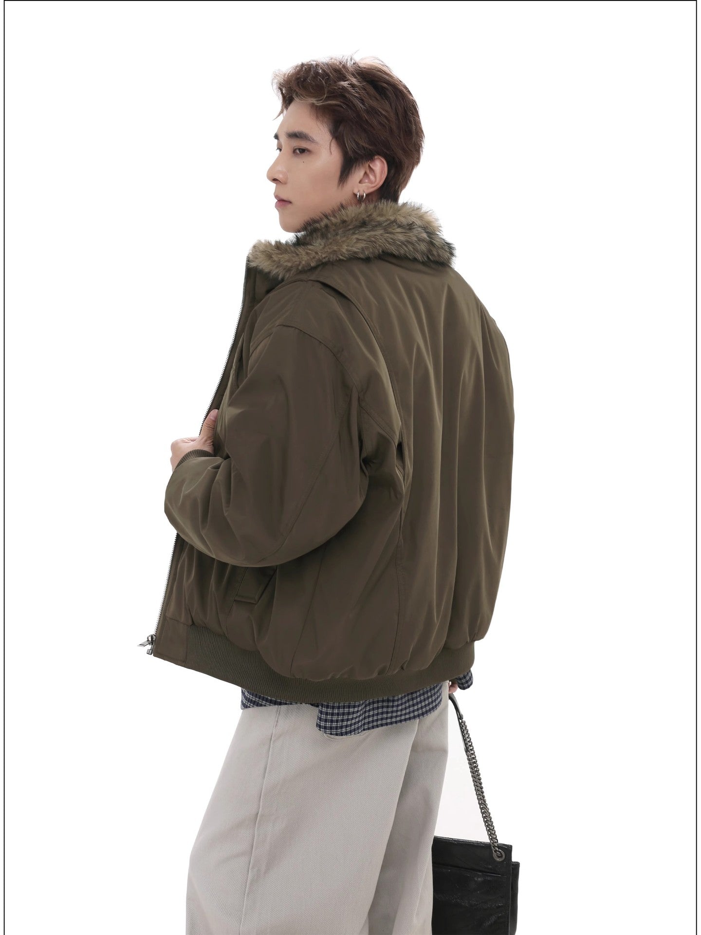 American Style Vintage High Street Mountain Carved Wool Collar Cotton-padded Jacket for Men and Women Couple's Aviator Jacket fleece-lined Warm Cotton-padded Clothes Fashion 162