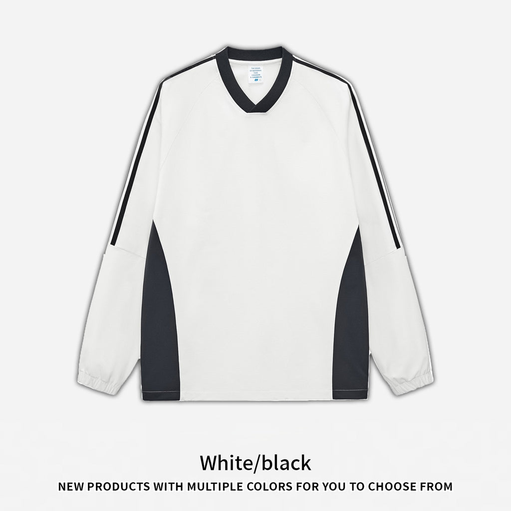RS Men's Wear | College Style 285G Color Block V-Neck Long-Sleeve T-Shirt, 5A Antibacterial UPF50+ Sun Protection American Style Long-Sleeve T-Shirt 119
