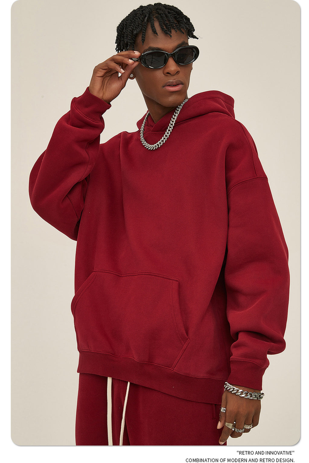 2025 Autumn/Winter New Arrival: Oversized Fleece-Lined Trendy Men's Hoodie and Pants Set 132