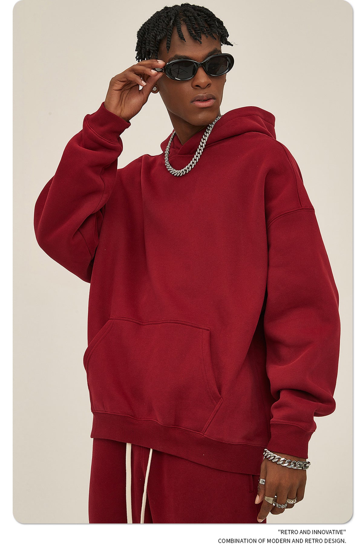 2025 Autumn/Winter New Arrival: Oversized Fleece-Lined Trendy Men's Hoodie and Pants Set 132