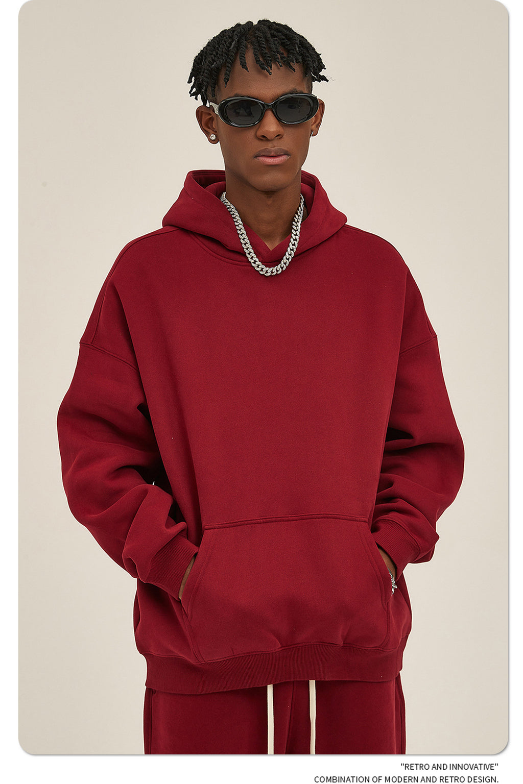 2025 Autumn/Winter New Arrival: Oversized Fleece-Lined Trendy Men's Hoodie and Pants Set 132
