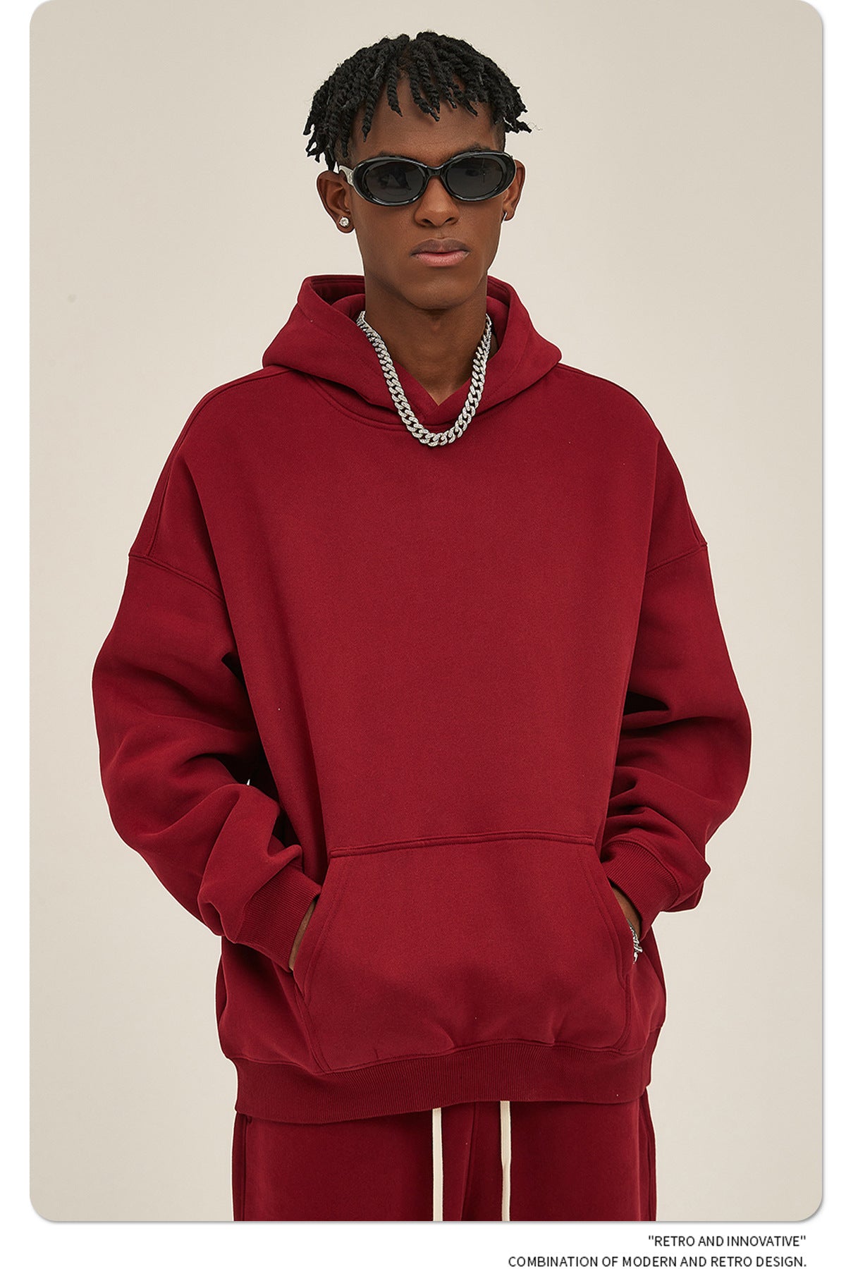2025 Autumn/Winter New Arrival: Oversized Fleece-Lined Trendy Men's Hoodie and Pants Set 132
