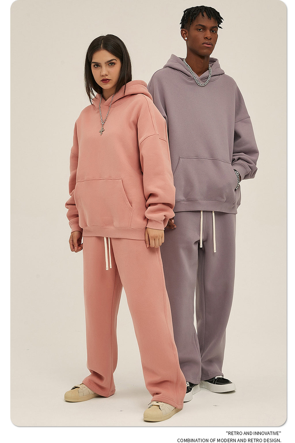 2025 Autumn/Winter New Arrival: Oversized Fleece-Lined Trendy Men's Hoodie and Pants Set 132