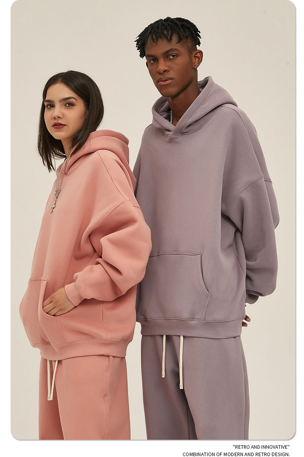 2025 Autumn/Winter New Arrival: Oversized Fleece-Lined Trendy Men's Hoodie and Pants Set 132