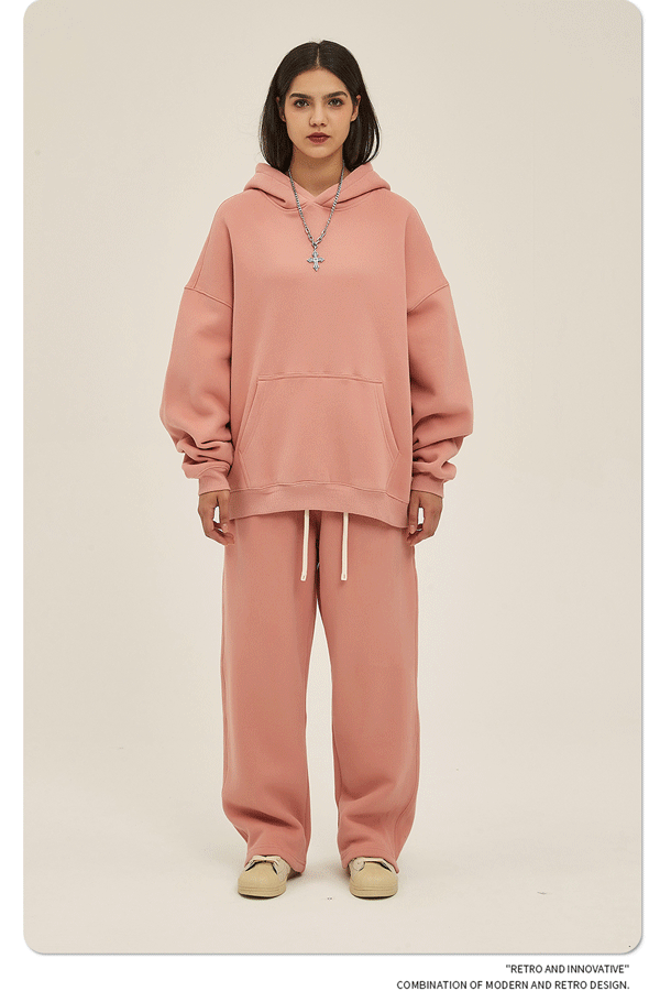 2025 Autumn/Winter New Arrival: Oversized Fleece-Lined Trendy Men's Hoodie and Pants Set 132