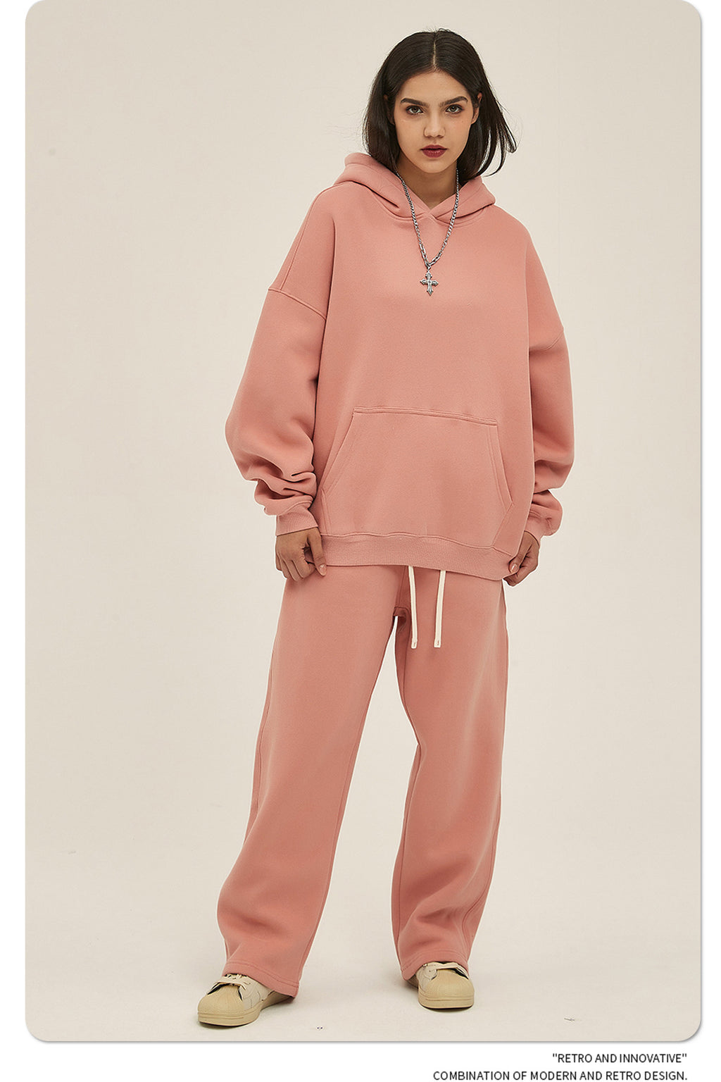 2025 Autumn/Winter New Arrival: Oversized Fleece-Lined Trendy Men's Hoodie and Pants Set 132