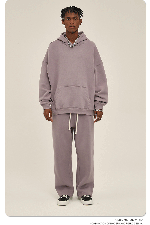 2025 Autumn/Winter New Arrival: Oversized Fleece-Lined Trendy Men's Hoodie and Pants Set 132
