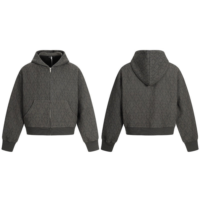 European and American high-street trendy men's and women's hooded zip-up jacquard printed sweatshirt jackets 104